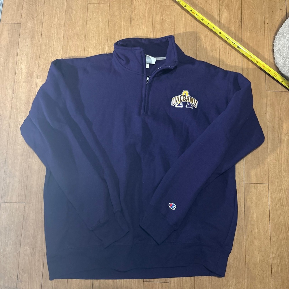 Champion UAlbany Great Danes Quarter Zip Pullover Sweatshirt Purple Mens XL